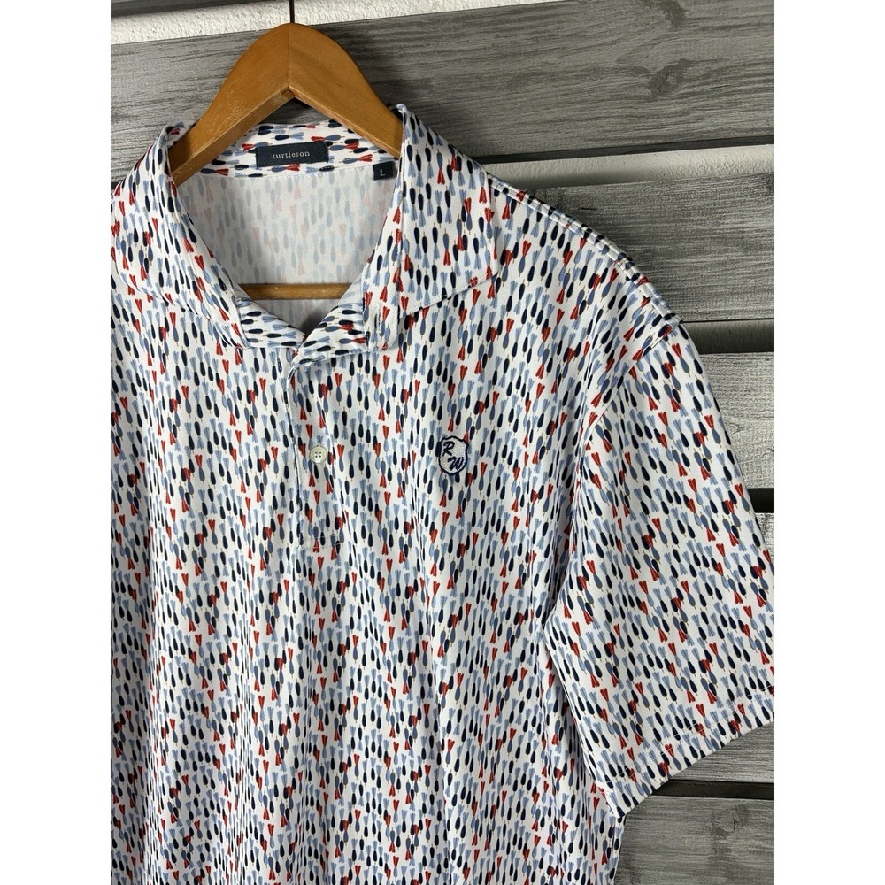 Turtleson Polo Shirt Mens L Abstract Geometric Short Sleeve Golf Polyester MINT